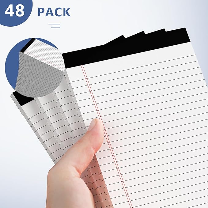 Nichela 5" x 8" Note Pads 48 Pack of Legal Pads 30 Sheets Notepad College Ruled Small Writing Pads Perforated Pages Paper Pads 80GSM Heavyweight Paper Note Pads for Home, Office, or School