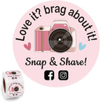 500 Love It Brag About It Snap Share Stickers - Pink Review, Boutique Packaging Handmade, Small Business Must Haves Social Media Roll