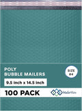 Green Large Poly Bubble Mailers 9.5x14.5 inch #4 | Self Seal Padded Envelopes Cushioned Bubble Mailer | Usable Size 9.5x13.5 | WaterProof | Lightweight mailing Shipping Bags | 100 Pack Bulk