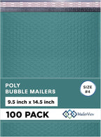 Green Large Poly Bubble Mailers 9.5x14.5 inch #4 | Self Seal Padded Envelopes Cushioned Bubble Mailer | Usable Size 9.5x13.5 | WaterProof | Lightweight mailing Shipping Bags | 100 Pack Bulk