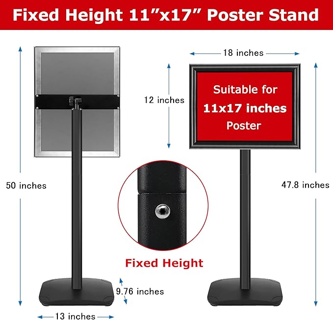 VAIIGO 3 Pack Heavy Duty Sign Holder Stand 11x17 Inch - Pedestal Floor Standing Sign Holder with Weighted Base - Vertical & Horizontal Poster/Menu Display Stands for Indoor/Outdoor Advertising, Black