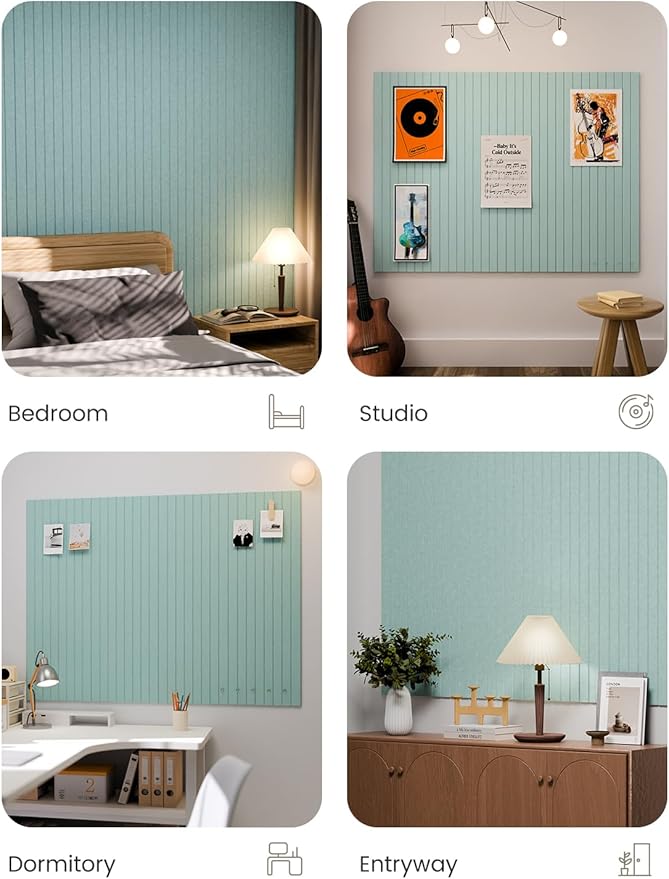 Large Felt Bulletin Board 48" x 36" Cork Board Alternative-12 Pack with 70 Safe Removable Adhesive Tabs, Cork Boards for Walls Felt Board for Home Office Classroom Pin Board-Seafoam Blue