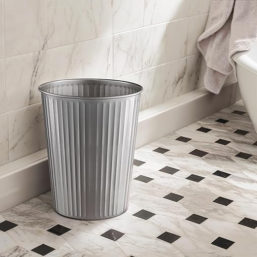 Monarch Abode Metal Bathroom Trash Can – Waste Basket for Bedroom, Office Desk, & Dorm, Handcrafted Ridge Embossed, Durable Decorative Pewter Small Trash Can Bathroom Garbage Bin Wastebasket