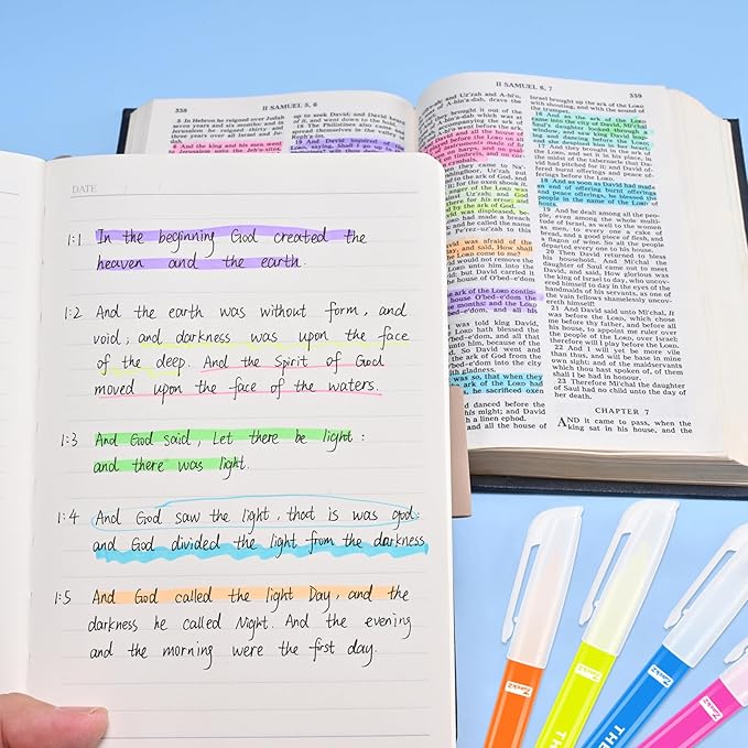 ZackZ Bible Highlighters Assorted Colors with Verses, Chisel Tip Colored Highlighter Markers Bulk Fluorescent, Dry Quick Bright Colors, Perfect for Bible Study Journaling, 6 Candy Color 30 Pack
