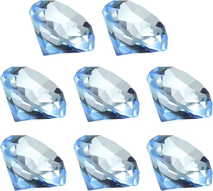 PATIKIL 8 Pcs Diamond Crystal Paperweight, 40mm / 1.57 Inch Crystal Paperweight Paper Weight for Home Office Desktop Table Decor Wedding Party Jewelry Ornaments, Light Blue