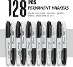 Buecs Permanent Markers, 128 Count Black Permanent Markers, Fine Point, Waterproof & Smear Proof Markers, Quick Drying, Office Supplies for School, Office, Home