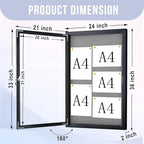 Homezelle Enclosed Bulletin Board 36"x24" Outdoor Weatherproof Cork Noticeboard with Locking Door Wall-Mounted Gray Fabric Black Aluminium Frame for Home, School, Office, Community, Hospital