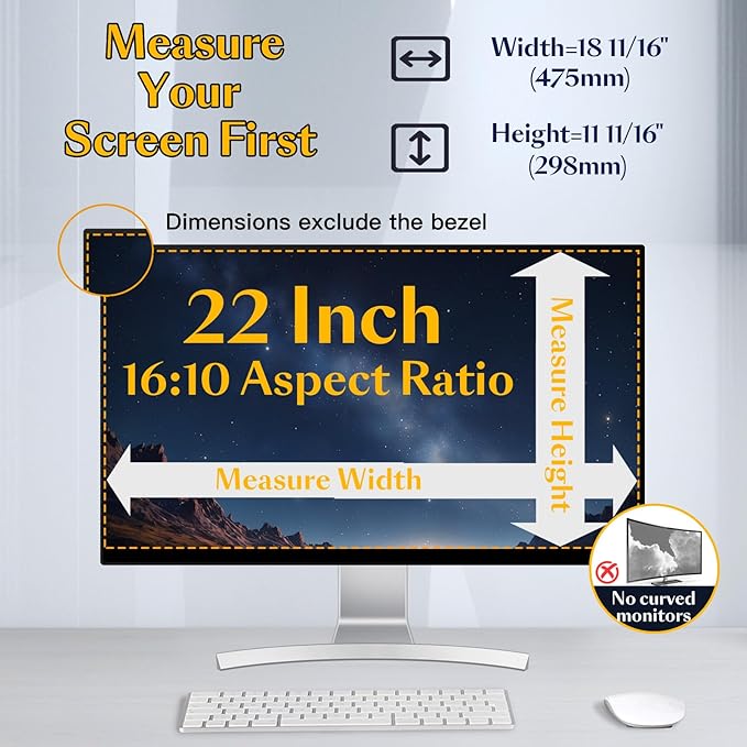 JEEETINTX Magnetic Computer Privacy Screen Filter 22 inch for 16:10 Widescreen Monitor Desktop PC, 22in Hanging Removable Anti Blue Light Glare Eye Protection Shield, Screen Protector Panel