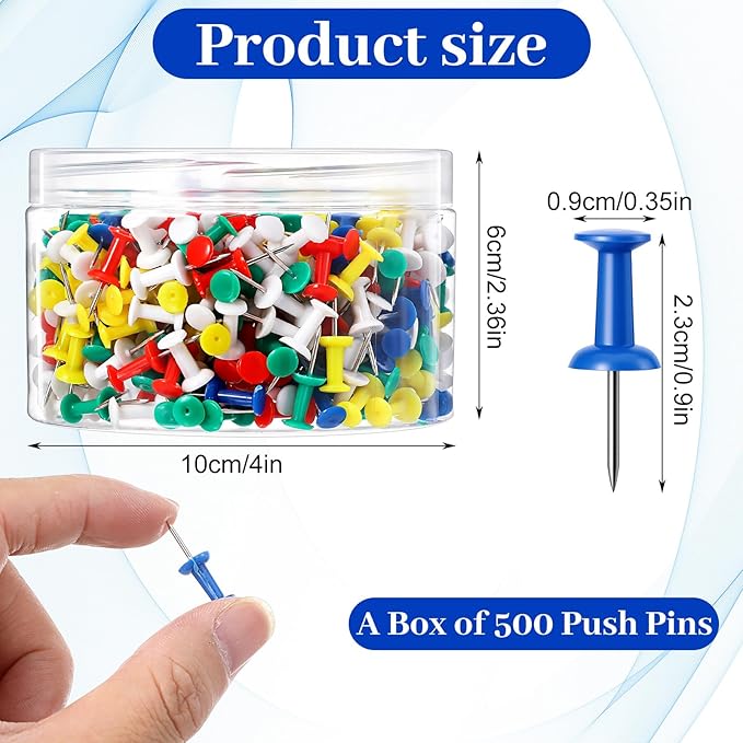 2500 Pcs Multicolor Push Pins Thumb Tacks for Wall Hangings, Cork Board, and Bulletin Board Pushpins for Office Personal Use, Standard Size Push Pin Tacks