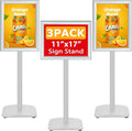 VAIIGO 3 Pack Heavy Duty Standing Sign Holder 11x17 Inch - Pedestal Floor Sign Stand with Weighted Base - Vertical & Horizontal Poster/Menu Display Stands for Indoor/Outdoor Advertising, Silver