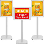 VAIIGO 3 Pack Heavy Duty Standing Sign Holder 11x17 Inch - Pedestal Floor Sign Stand with Weighted Base - Vertical & Horizontal Poster/Menu Display Stands for Indoor/Outdoor Advertising, Silver