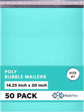 Teal Extra Large Poly Bubble Mailers 14.25x20 inch #7 | Self Seal Large Padded Envelopes | Air Cushioned Bubble Mailer | Usable Size 14.25x19 Lightweight Mailing Shipping Bags| 50 Pack Bulk
