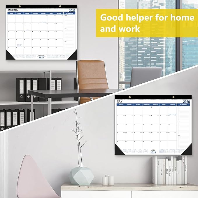 Desk Calendar 2026-2027, With 2 sticker, 18 Month Calendar Running to June 2027-22" x 17" Desktop/Wall Monthly Calendar for Homeschool or Office