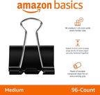 Amazon Basics Sturdy Binder Clips for Office Use, 96 Count (8 Pack of 12), Medium, 1.25 in, Black