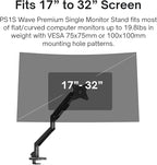 Pixio PS1S Wave Black Single Monitor Arm Stand Desk Mount - Fits up to 32 inches Monitors and up to 19.8lbs. VESA Compatibility and Integrated Cable Management