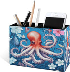Famame Cute Octopus Flowers Pencil Holder for Desk, Leather Desktop Container Pen Cup Storage Study Table Pen Organizer Makeup Brush Holder for Classroom Office Home