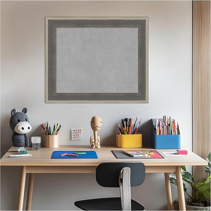 Amanti Art Grey Framed Magnetic Board 21x25 Small Vision Board for use with Magnets, 100% Metal Sheet to Display Items as Office Decor or for Home Organization in mudroom, Kitchen or Kids Room