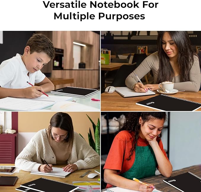 Rosmonde 1 Subject Spiral Notebook, 12 Pack, College Ruled, Water Resistant Cover, Thick 140 Pages/Book (70 Sheets), 8 x 10-1/2, 3 Hole, Bulk School & Office, Black Cover