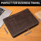 Geslun Genuine Leather Portfolio, Legal Size 8.5 x 14 Pad Holder, Business Padfolio for Men and Women, Zippered 14" Laptop Organizer, Executive Professional Work Travel Notepad Folio, Dark Khaki