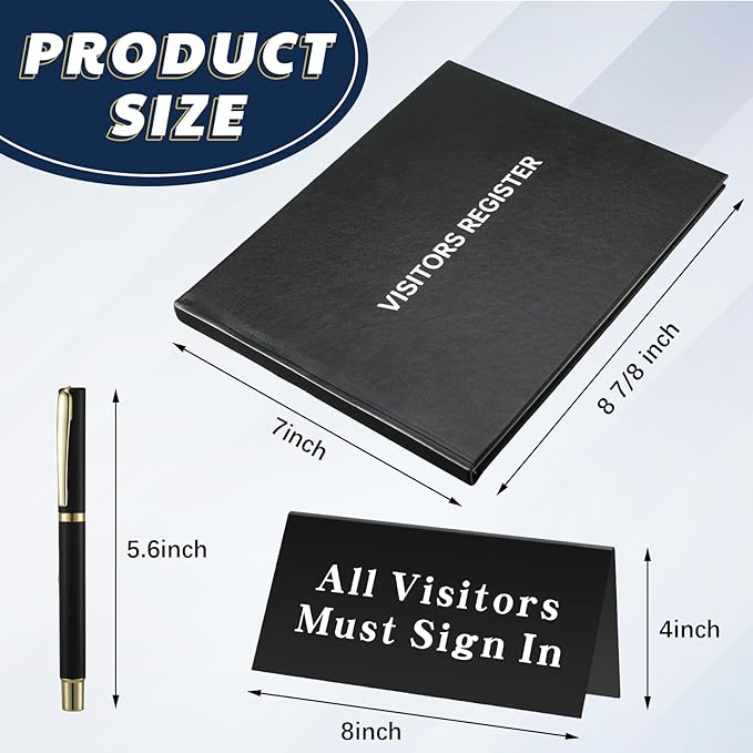 Affrolling 3 Pcs Visitor Log Book Set 120 Pages 8 7/8" x 7" Visitor Register Book Must Sign in Black Pens for Office Visiting Desk Wedding Reception and Events Reception Supplies