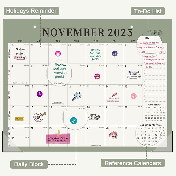 Gannyfer Desk Calendar 2026, Magnetic Calendar for Refrigerator, 18 Monthly Wall/Fridge/Desk Calendar 2026 with Hanging String, Magnetic Stripe, 3 Stickers, 2026 Calendar for Office, Home or School (14" x 11")