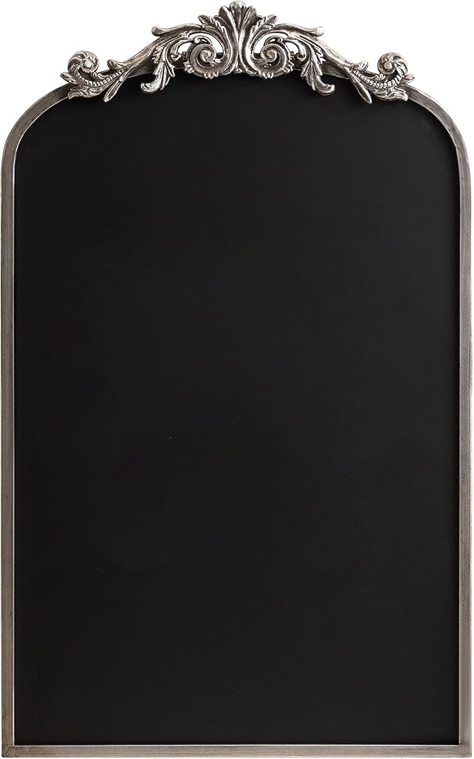 Kate and Laurel Arendahl Arch Chalkboard; Silver; 19 x 31; Framed Arched Ornate Vintage Magnetic Chalkboard for Unique Display; Decoration; and Organization