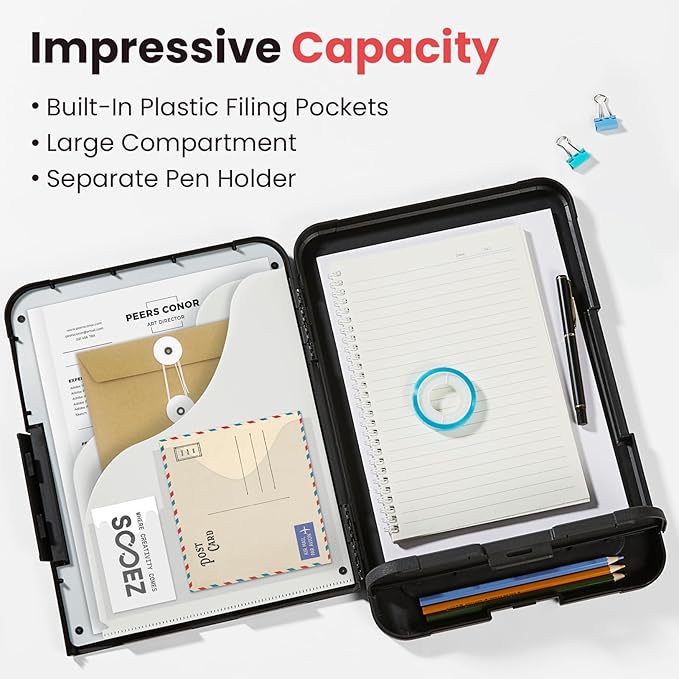Sooez Reinforced Clipboard with Storage, Inner Plastic Folder Attached, Heavy Duty Clip Boards 8.5x11 with Pen Holder, High Capacity Nursing Clipboards for Teacher Office Home, Letter / A4 Size