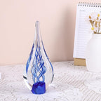 9" Tall Sculpture Hand Blown Glass Decor, Paperweight for Office Desk, Modern Glass Art Figurines Mediterranean Beach House Decor, Living Room Coffee Shelves Table Top Decoration (Swirl Blue)