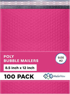 Hot Pink Poly Bubble Mailers 8.5x12 inch #2 | Self Seal Padded Envelopes | Cushioned Bubble Mailer | Usable Size 8.5x11 | WaterProof | Lightweight mailing Shipping Bags | 100 Pack Bulk