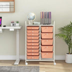 LDAILY 15 Drawer Rolling Storage Cart, Rolling Cart with Drawers for Classroom, Art Supply Craft Organizer on Wheel with Metal Frame & Handles for Home Office School