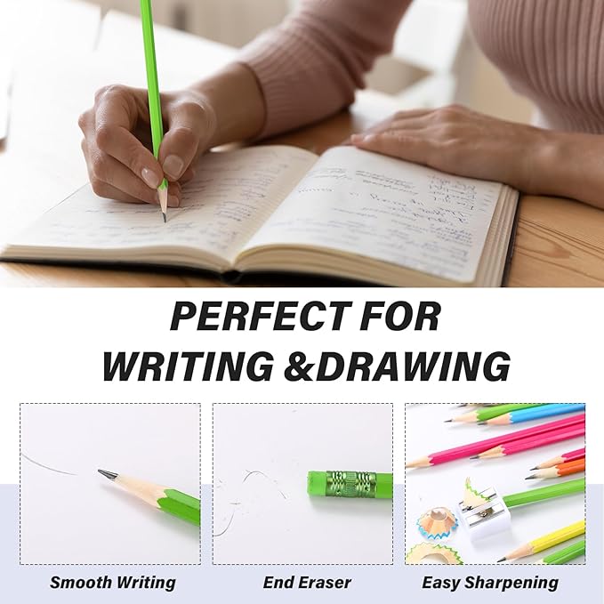 TecUnite 600 Pcs HB #2 Unsharpened Pencils bulk with Eraser Wooden Hexagonal No 2 neon Pencils for Adults Gifts Exams Office Sketching Party Favors(Rainbow)
