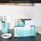 BLU MONACO Aqua Metal Mesh Letter Sorter for Desk| Modern Desk Organizer | Space-Saving Vertical Mail Holder | Office & Home Paper Organizer | Outgoing Mail Holder