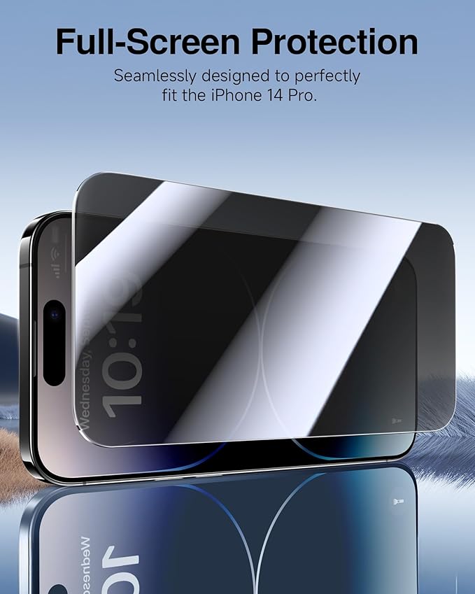 SMARTDEVIL 2 Pack for iPhone 14 Pro Privacy Screen Protector, Military Grade Shatterproof, 9H Hardness, Anti-Spy Tempered Glass, Fast & Easy Instlltion, Case Friendly