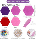 Vuzvuv 8 Pcs Hexagon Bulletin Board with 50 Pushpins & 10 Wooden Clip Pins Adhesive Cork Board for Wall，Felt Pin Board for School，Office Decor（Deep Purple）