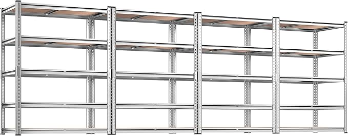 REIBII 2020LBS Garage Shelving Heavy Duty Metal Shelving 5 Tier Storage Shelves, Garage Shelves for Basement, Warehouse, Pantry, Closet, Kitchen, 72" H x 35.55" W x 16" D, Galvanized, 4 Pack