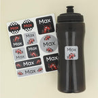 Large Name Labels for Kids (33) - Custom Stickers for Daycare and School Supplies - Durable, Waterproof Stickers for Water Bottles, Lunch Boxes, and More with Unique Designs - Race Car