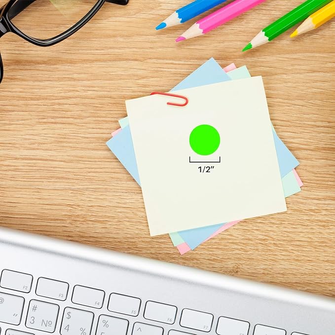 ChromaLabel Brand Fluorescent Green 1/2" Round Removable Stickers - 1000 Colored Dots for Arts & Crafts, Organization, Office, Retail, Classroom, Warehouse, Food Service, Medical - Made in USA