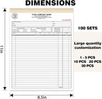 Custom Invoice Book with Logo 50 Set Personalized Receipt Books Customized Invoices for Small Business 3 - Parts Carbonless Duplicate Invoice Forms NCR Books