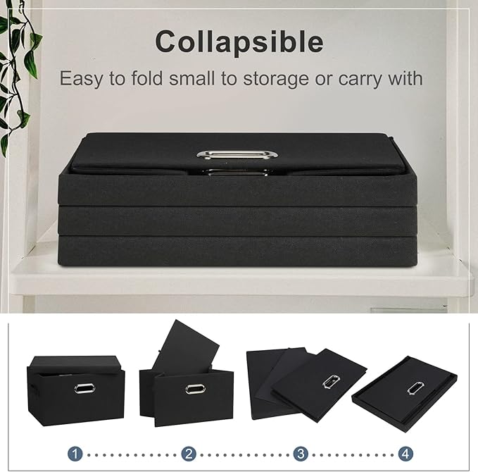 Graciadeco Medium 15" 21 Quart Collapsible Stackable Storage Bins with Lids, 5 Packs Black Foldable Fabric Closet Storage Boxes with Lids, Lidded Heavy-duty Linen Baskets(15x11x8)