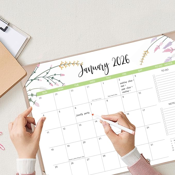 Desk Calendar 2026 with Desk Mat – 22" x 17" Large Desk Pad Calendar Runs from January 2026 to June 2027, Floral Design Desktop Calendar with To Do List, Personal Desk Calendar Planner for Home, Office