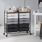 Rolling Storage Cart with 12 Drawers, Wooden Tabletop Utility Cart for Craft Storage, Art Supply Storage & Home Office Organization, Teacher Cart with Wheels for Classroom Organization, School (Grey)