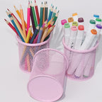 SNOW COOLER Pen Holder Mesh Pencil Holder Metal Pen Holder Cup Pencil Cup Holder for Desk Office Pen Organizer PINK, 4 Pack