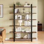 FURSUN Heavy Duty 6 Tier Bookcase, 80-in Tall Industrial Modern Large Bookshelf, Wood Farmhouse Bookcases Book Shelves and Metal Frame for Office, Bedroom, Living Room, Brown