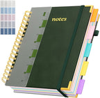 XYark Line Hardcover Spiral Notebook with Removable Dividers Tabs & Ruler, 5 Subject Notebook College Ruled, 300 Page, Large 8"x10" B5 Notebooks for Work School, Lined Journal for Women & Men, Green