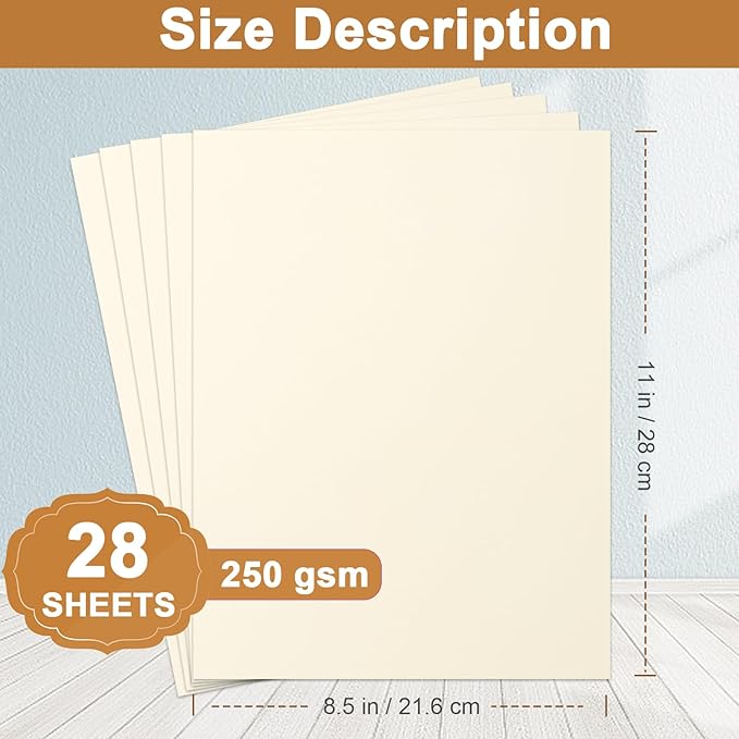 Silunkia 28 Sheets Cream Cardstock 8.5 x 11 Ivory Paper, 250gsm/92lb Off White Card Stock Printer Paper for DIY Cards, Business Cards, Invitations, Menus, Certificates, School Crafting
