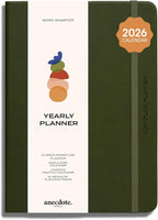 Anecdote 2026 Planner: 52 Week Daily Planner, Yearly, Monthly & Weekly Workflow for Planning Your Success – Vegan Leather Hardcover, Start Anytime & Achieve your Goals - Olive Green