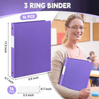 Henoyso 16 Pcs 3 Ring Binder 0.5 Inch Round Fits Letter Size 8.5'' x 11'' Paper Plastic Flexible Binder Bulk Holds 140 Sheets with 1 Pockets Versatile Organizer for Home Office School (Purple)