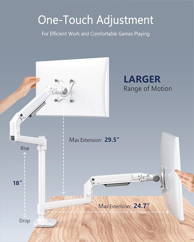 Ergounion Premium Dual Monitor Stand for Desk, High-Grade Aluminum Stacked Monitor Arm with Heavy-Duty Mechanical Spring, Adjustable Vertical Double Monitor Mount for 13-40 inch Screens, White