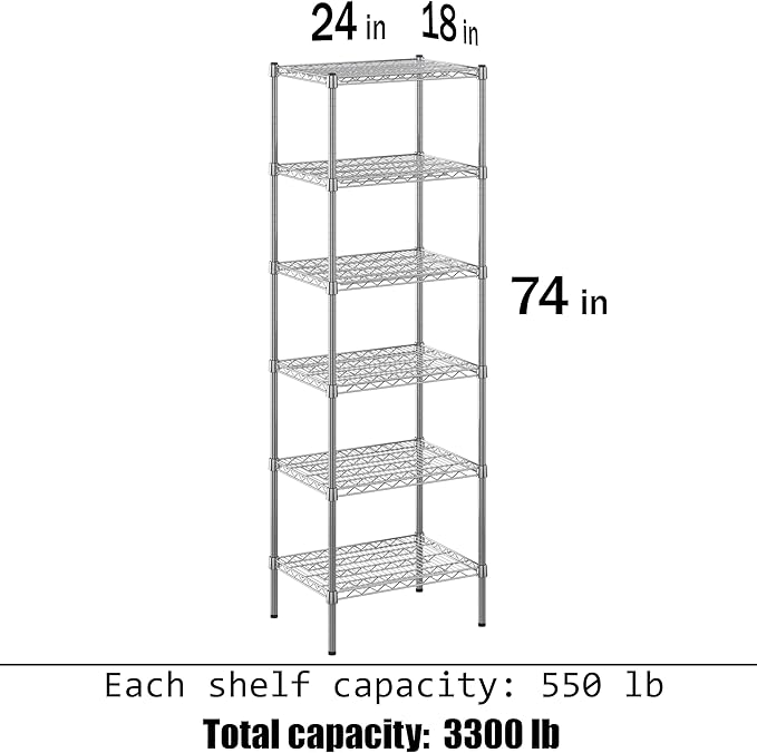 Regal Altair 18" Deep x 24" Wide x 74" Height Wire Shelving Kit | 6-Tier | NSF Commercial Storage Rack Unit