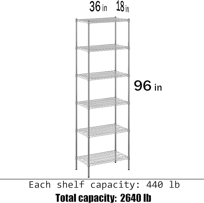 Regal Altair 18" Deep x 36" Wide x 96" Height Wire Shelving Kit | 6-Tier | NSF Commercial Storage Rack Unit